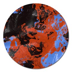 Orange Blue Black Texture Magnet 5  (round)