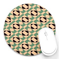 Brown Green Rectangles Pattern Round Mousepad by LalyLauraFLM