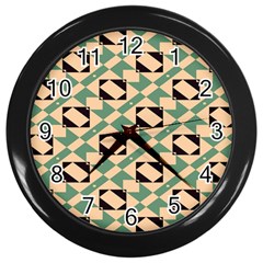 Brown Green Rectangles Pattern Wall Clock (black)