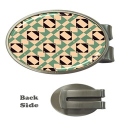 Brown Green Rectangles Pattern Money Clip (oval) by LalyLauraFLM