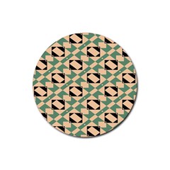 Brown Green Rectangles Pattern Rubber Coaster (round)