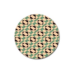 Brown Green Rectangles Pattern Magnet 3  (round) by LalyLauraFLM