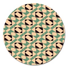 Brown Green Rectangles Pattern Magnet 5  (round)