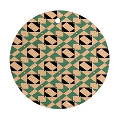 Brown Green Rectangles Pattern Round Ornament (two Sides) by LalyLauraFLM