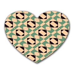 Brown Green Rectangles Pattern Heart Mousepad