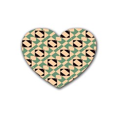 Brown Green Rectangles Pattern Heart Coaster (4 Pack)