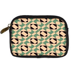 Brown Green Rectangles Pattern Digital Camera Leather Case