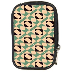 Brown Green Rectangles Pattern Compact Camera Leather Case