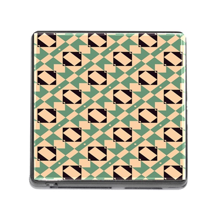 Brown green rectangles pattern Memory Card Reader with Storage (Square)