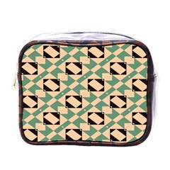 Brown Green Rectangles Pattern Mini Toiletries Bag (one Side) by LalyLauraFLM