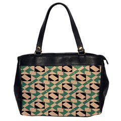 Brown Green Rectangles Pattern Oversize Office Handbag (one Side)