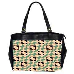 Brown Green Rectangles Pattern Oversize Office Handbag (two Sides)