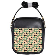 Brown Green Rectangles Pattern Girls Sling Bag