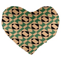 Brown Green Rectangles Pattern Large 19  Premium Heart Shape Cushion