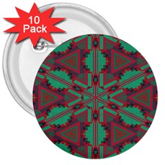 Green Tribal Star 3  Button (10 Pack) by LalyLauraFLM