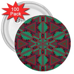 Green Tribal Star 3  Button (100 Pack) by LalyLauraFLM