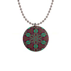 Green Tribal Star 1  Button Necklace