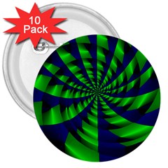 Green Blue Spiral 3  Button (10 Pack)