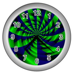 Green Blue Spiral Wall Clock (silver)