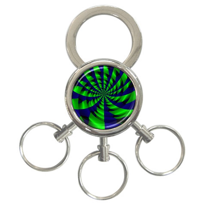 Green blue spiral 3-Ring Key Chain