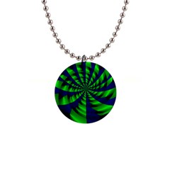 Green Blue Spiral 1  Button Necklace