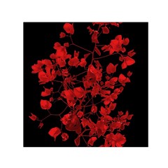 Dark Red Floral Print Small Satin Scarf (square)