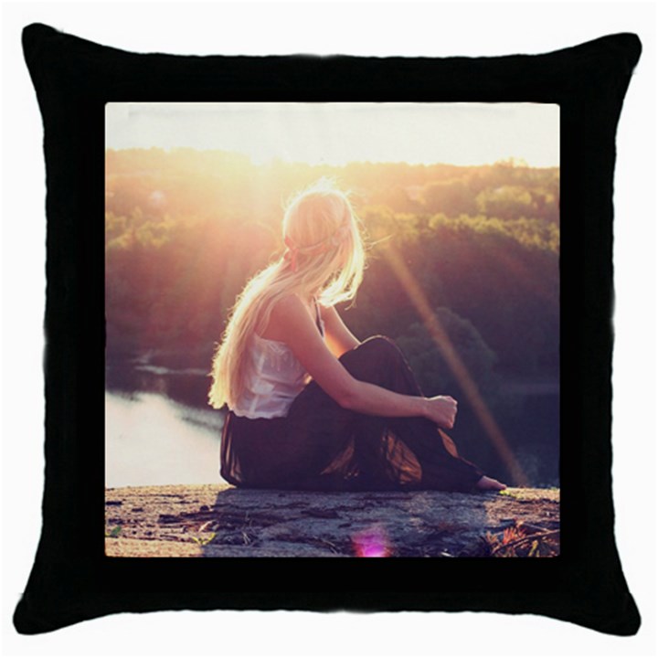 Boho Blonde Black Throw Pillow Case