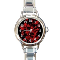 Dark Red Flower Round Italian Charm Watch by dflcprints