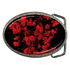 Dark Red Flower Belt Buckle (oval) by dflcprints