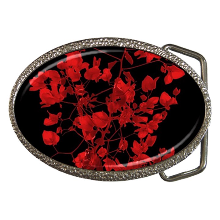 Dark Red Flower Belt Buckle (Oval)