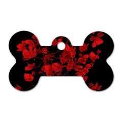 Dark Red Flower Dog Tag Bone (two Sided)