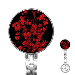 Dark Red Flower Stainless Steel Nurses Watch