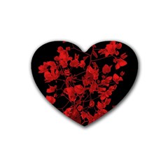 Dark Red Flower Drink Coasters (heart) by dflcprints