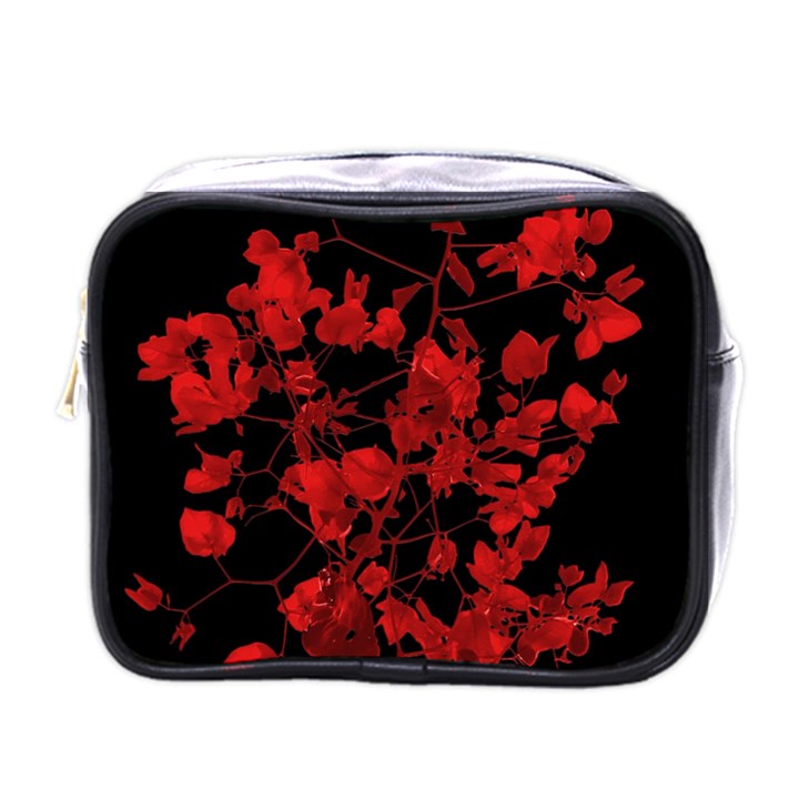 Dark Red Flower Mini Travel Toiletry Bag (One Side)