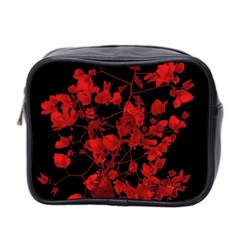 Dark Red Flower Mini Travel Toiletry Bag (two Sides)