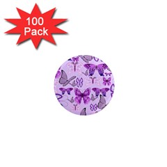 Purple Awareness Butterflies 1  Mini Button Magnet (100 Pack) by FunWithFibro