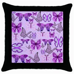 Purple Awareness Butterflies Black Throw Pillow Case