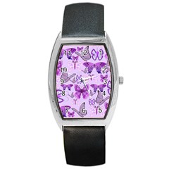 Purple Awareness Butterflies Tonneau Leather Watch