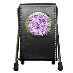 Purple Awareness Butterflies Stationery Holder Clock by FunWithFibro