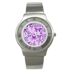 Purple Awareness Butterflies Stainless Steel Watch (slim)