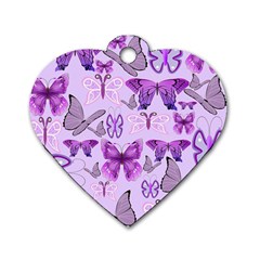 Purple Awareness Butterflies Dog Tag Heart (one Sided) 