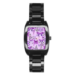 Purple Awareness Butterflies Stainless Steel Barrel Watch