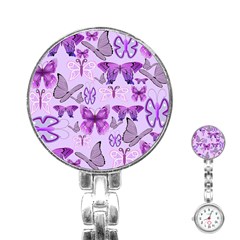 Purple Awareness Butterflies Stainless Steel Nurses Watch by FunWithFibro