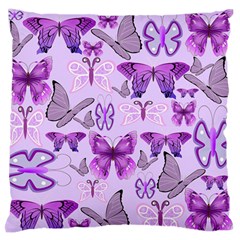 Purple Awareness Butterflies Large Flano Cushion Case (two Sides) by FunWithFibro