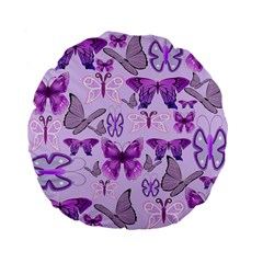 Purple Awareness Butterflies Standard 15  Premium Flano Round Cushion  by FunWithFibro