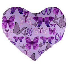 Purple Awareness Butterflies Large 19  Premium Flano Heart Shape Cushion