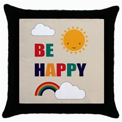 Be Happy Black Throw Pillow Case