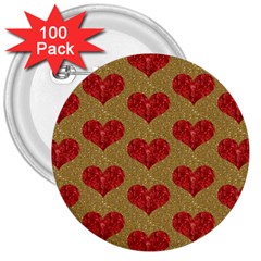 Sparkle Heart  3  Button (100 Pack)