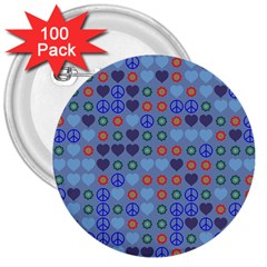 Peace And Love 3  Button (100 Pack)