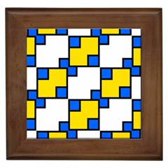 Yellow And Blue Squares Pattern Framed Tile by LalyLauraFLM